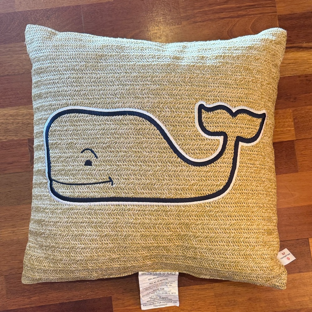 Like New! Vineyard Vines for Target Woven Tan Whale 20" Decorative Throw Pillow